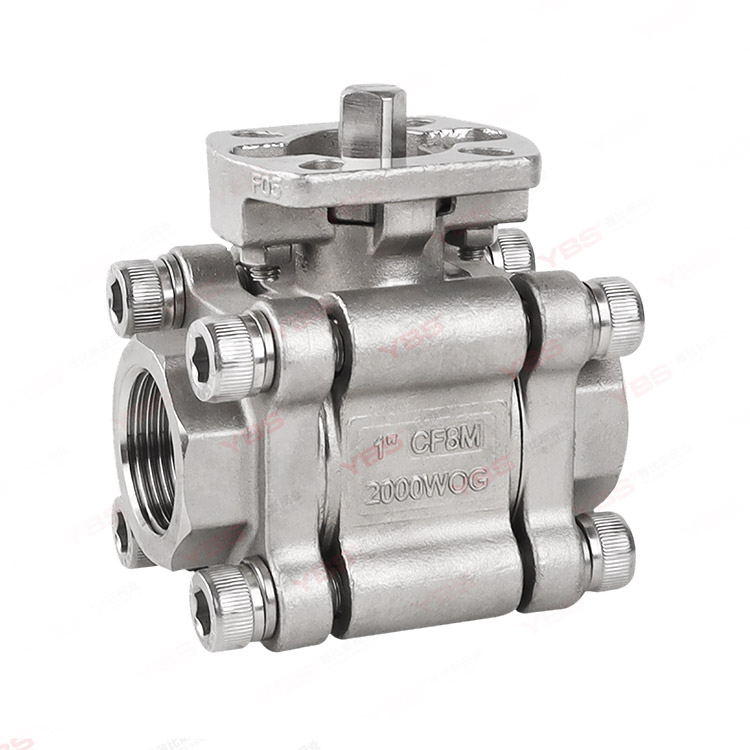 3PC 2000WOG high platform ball valve with pressure cover